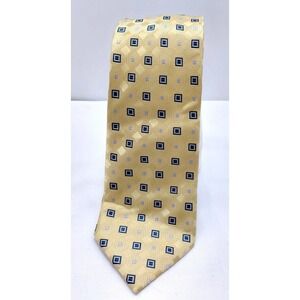 Meeting Street Mens Hand Made 100% Silk Tie Gold Blue Extra Long‎ 66"x3.75"
